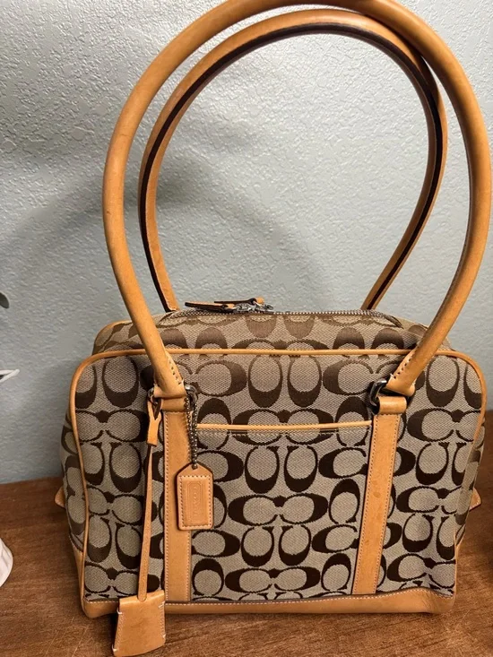 Y2K Coach Brown and Tan Signature Canvas Shoulder Bag with Wallet - Picture 3 of 17